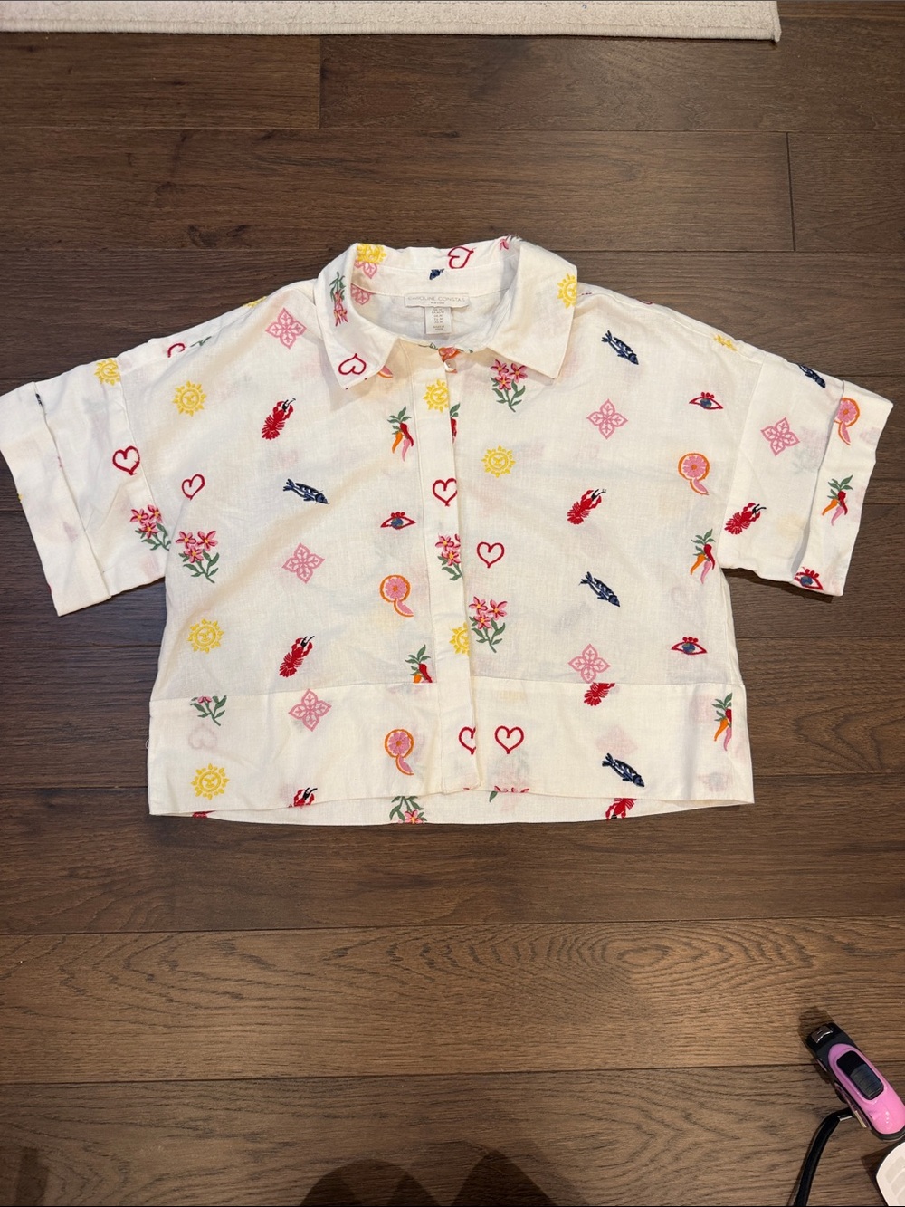 Caroline Constas Crop Top Women’s Medium Shirt Embroidered AOP Summer - C65-010